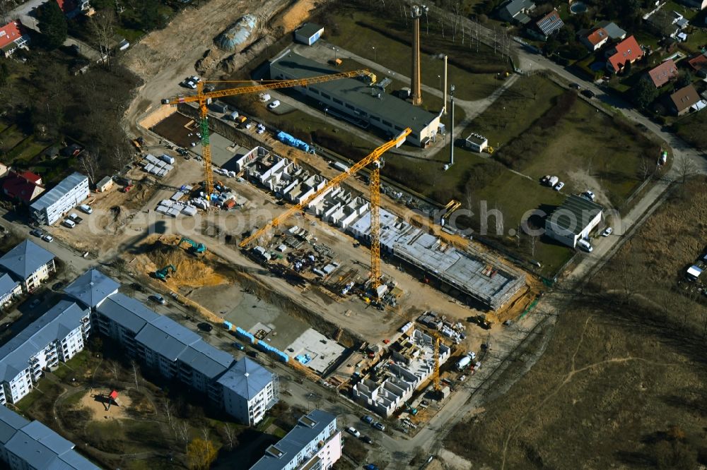 Aerial image Berlin - Residential construction site with multi-family housing development- on the on Hassoweg - Nelkenweg - Anne-Frank-Strasse in the district Altglienicke in Berlin, Germany