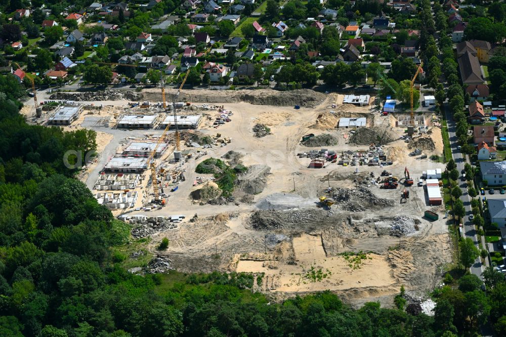Aerial image Birkenwerder - Residential construction site with multi-family housing development An der Havelaue on street Havelstrasse - Industriestrasse in Birkenwerder in the state Brandenburg, Germany