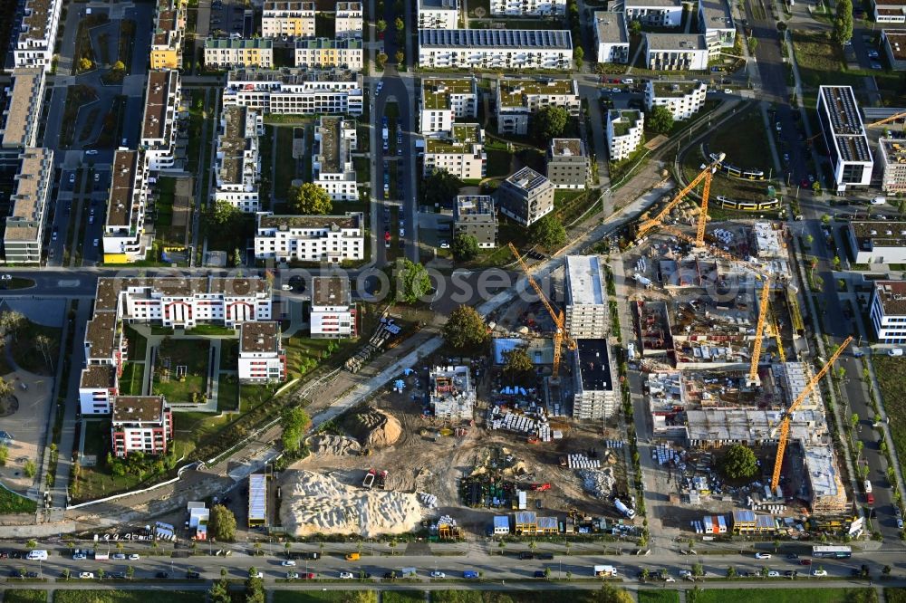 Berlin from above - Residential construction site with multi-family housing development- on the Hermann-Dorner-Allee - Alexander-von-Humboldt-Weg - Karl-Ziegler-Strasse in the district Adlershof in Berlin, Germany