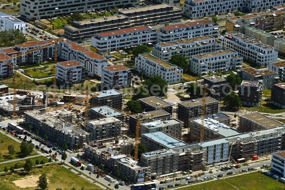 Berlin from above - Residential construction site with multi-family housing development- on the Hermann-Dorner-Allee - Alexander-von-Humboldt-Weg - Karl-Ziegler-Strasse in the district Adlershof in Berlin, Germany