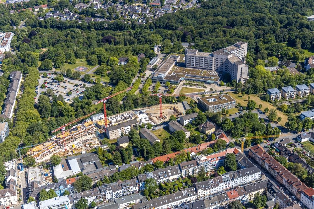 Essen from above - Residential construction site with multi-family housing development- at the Herthastrasse in Essen in the state North Rhine-Westphalia, Germany