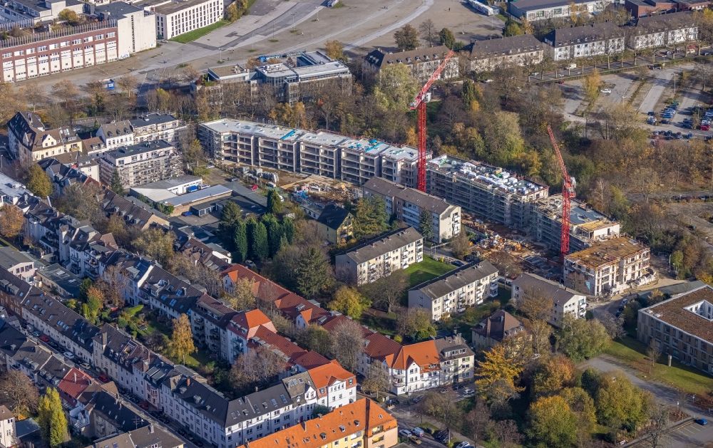 Aerial image Essen - Residential construction site with multi-family housing development- at the Herthastrasse in Essen in the state North Rhine-Westphalia, Germany