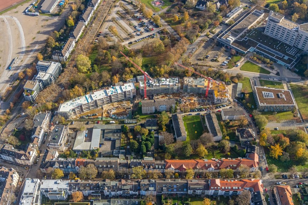 Aerial photograph Essen - Residential construction site with multi-family housing development- at the Herthastrasse in Essen in the state North Rhine-Westphalia, Germany
