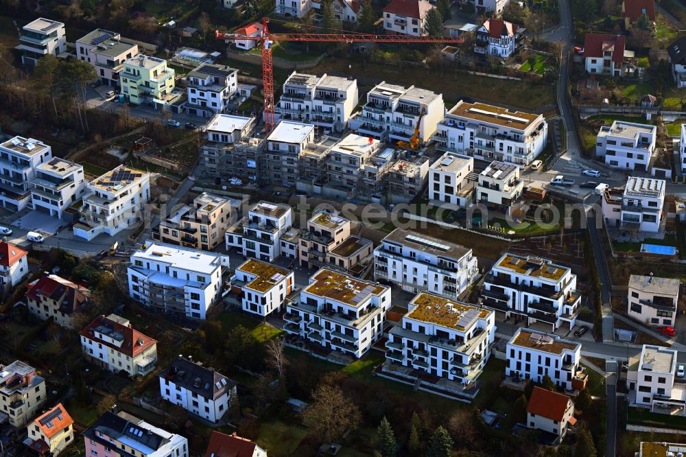 Jena from the bird's eye view: Residential construction site with multi-family housing development- on street Otto-Wagner-Strasse - Karl-Brauckmann-Strasse in Jena in the state Thuringia, Germany