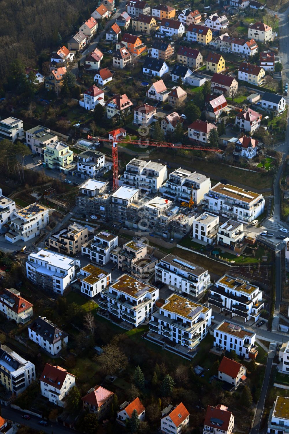 Aerial image Jena - Residential construction site with multi-family housing development- on street Otto-Wagner-Strasse - Karl-Brauckmann-Strasse in Jena in the state Thuringia, Germany