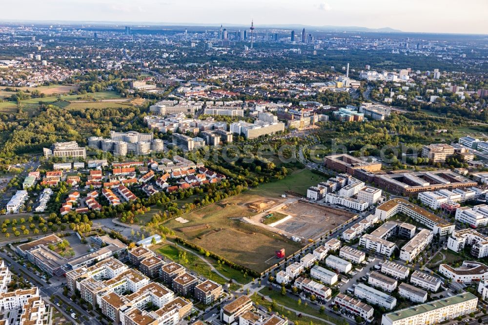 Frankfurt am Main from above - Residential construction site with multi-family housing development- on the on Konrad-Zuse-Strasse in the district Kalbach-Riedberg in Frankfurt in the state Hesse, Germany