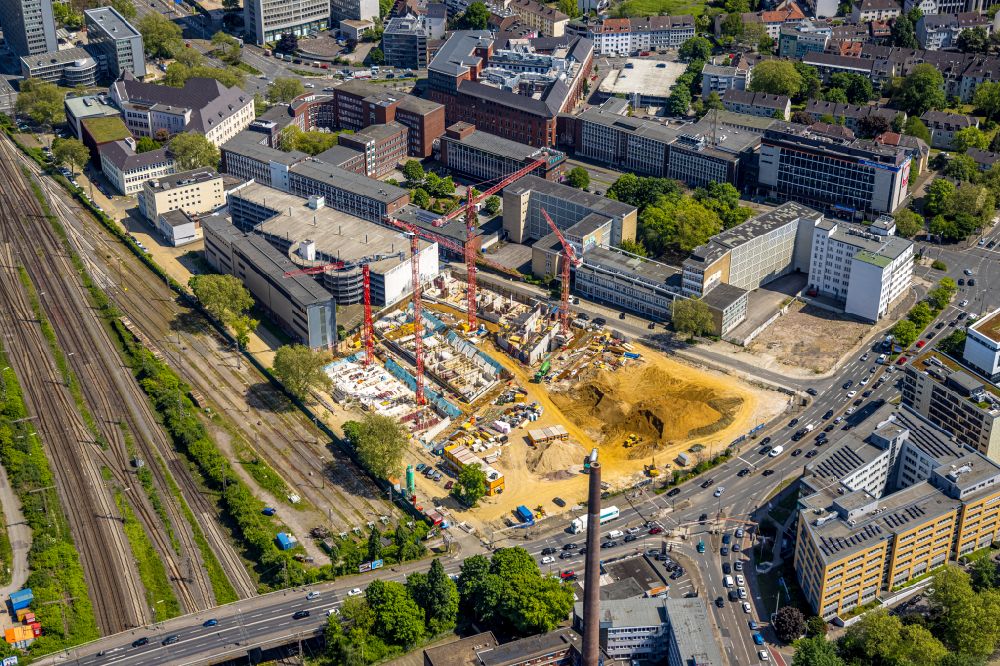 Aerial photograph Essen - Residential construction site with multi-family housing development- Literatur-Quartier on street Friedrichstrasse in the district Suedviertel in Essen at Ruhrgebiet in the state North Rhine-Westphalia, Germany