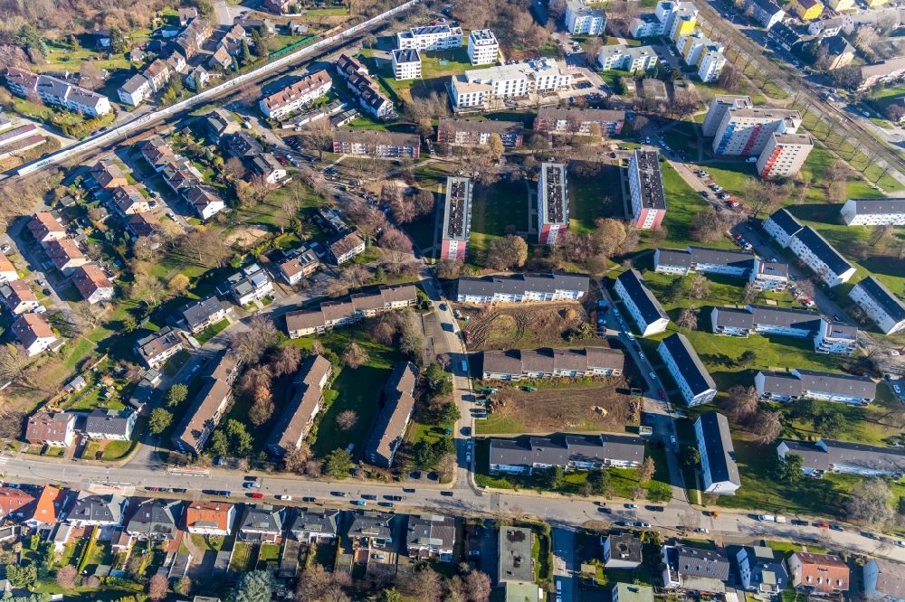 Aerial image Bochum - Residential construction site with multi-family housing development- on the Lohackerstrasse - Schumannweg in the district Westenfeld in Bochum in the state North Rhine-Westphalia, Germany