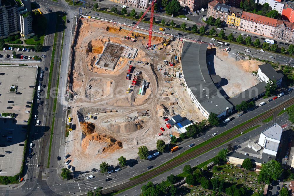 Nürnberg from above - Residential construction site with multi-family housing development- on the Luitpoldviertel between Regensburger Strasse - Hainstrasse - Scharrerstrasse in the district Ludwigsfeld in Nuremberg in the state Bavaria, Germany