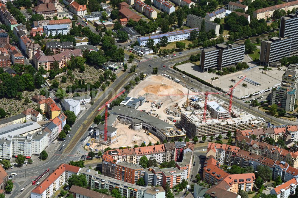 Nürnberg from the bird's eye view: Residential construction site with multi-family housing development- on the Luitpoldviertel between Regensburger Strasse - Hainstrasse - Scharrerstrasse in the district Ludwigsfeld in Nuremberg in the state Bavaria, Germany
