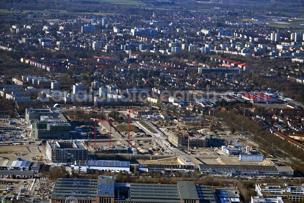 Aerial image München - Residential construction site with multi-family housing development- Neufreimann on street Helene-Wessel-Bogen in the district Freimann in Munich in the state Bavaria, Germany