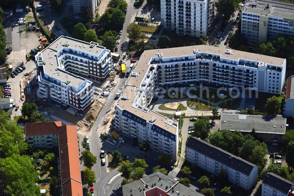 Berlin from above - Residential construction site with multi-family housing development- on the Rosenfelder Ring corner Skandinavische Strasse in the district Lichtenberg in Berlin, Germany