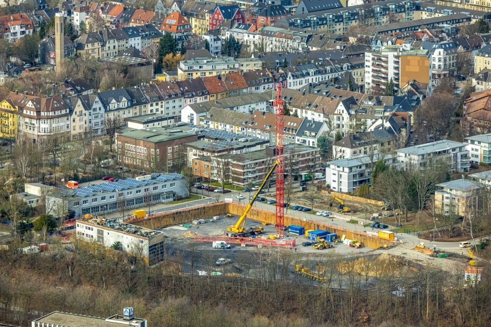 Essen from above - Residential area construction site with multi-family housing estate on the corner of Manfredstrasse - Ursulastrasse in the Ruettenscheid district in Essen in the Ruhr area in the state North Rhine-Westphalia, Germany
