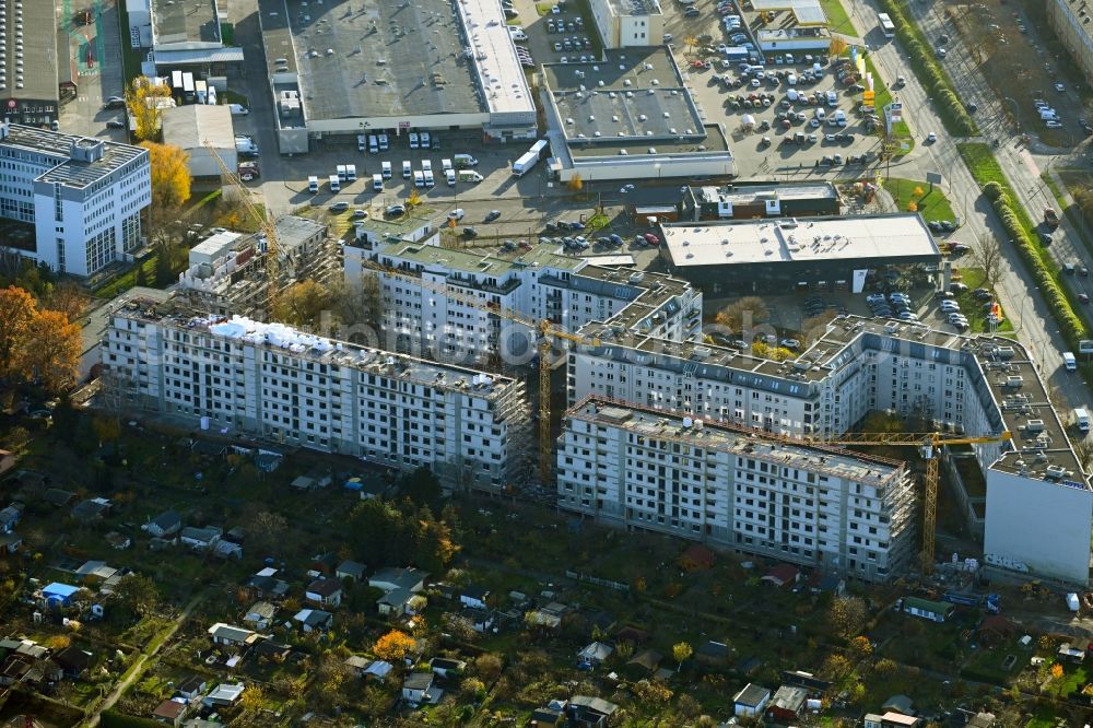 Berlin from the bird's eye view: Residential construction site with multi-family housing development- on the on Prenzlauer Promenade in the district Heinersdorf in Berlin, Germany