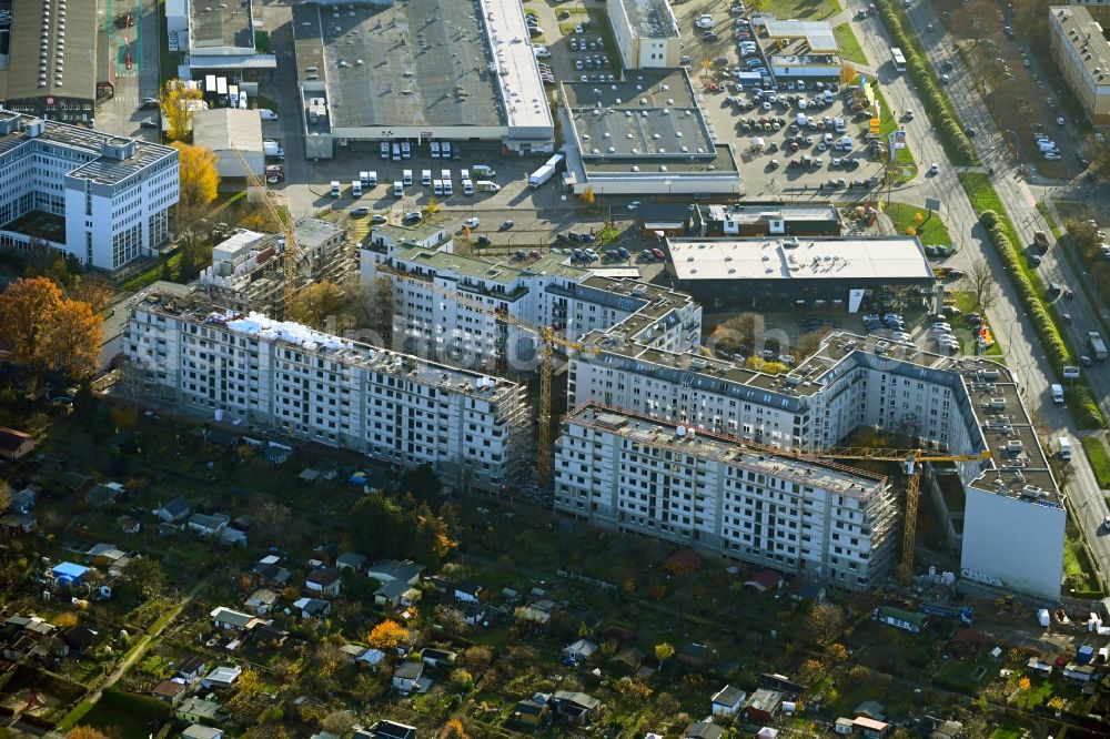 Aerial image Berlin - Residential construction site with multi-family housing development- on the on Prenzlauer Promenade in the district Heinersdorf in Berlin, Germany