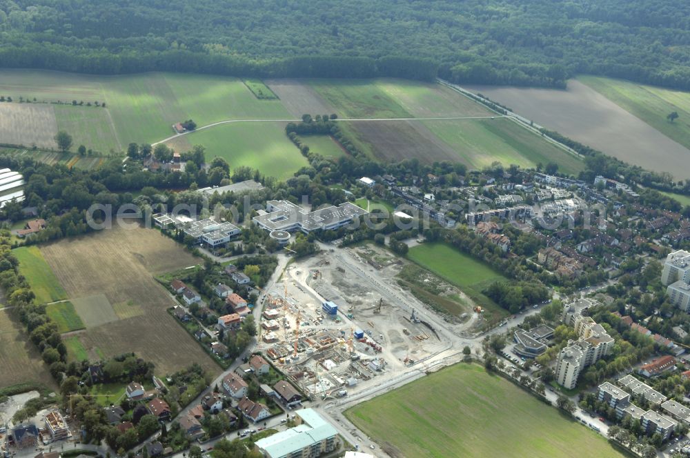 Aerial image Garching bei München - Residential construction site with multi-family housing development- Professor-Angermair-Ring corner Muehlfeldweg in Garching bei Muenchen in the state Bavaria, Germany