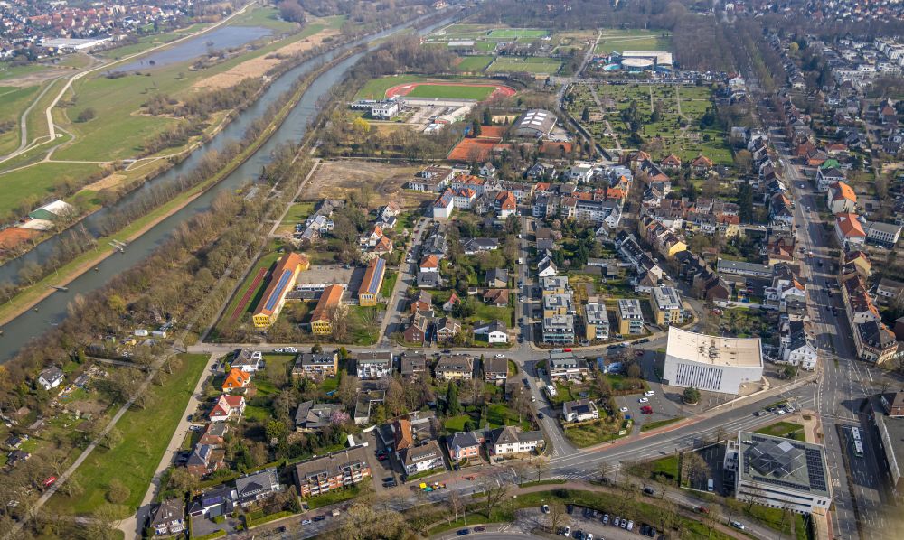 Hamm from the bird's eye view: Residential construction site with multi-family housing development- on the RIETZGARTEN-QUARTIER on Rietzgartenstrasse in Hamm in the state North Rhine-Westphalia, Germany