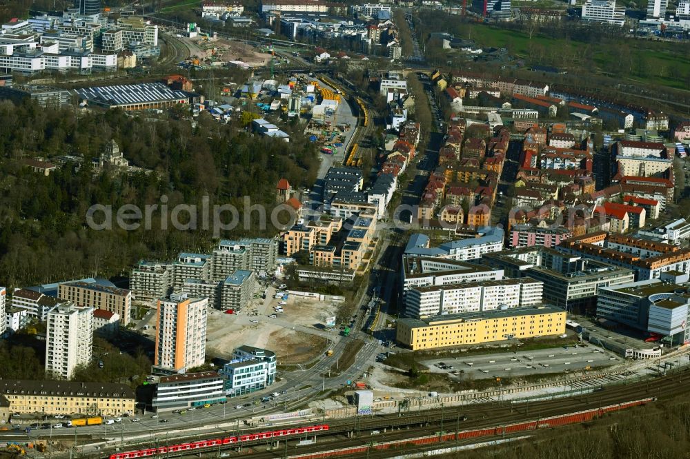 Aerial image Stuttgart - Residential construction site with multi-family housing development- Rosensteinquartier the along the Nordbahnhofstrasse - Otto-Umfried-Strasse in the district Am Pragfriedhof in Stuttgart in the state Baden-Wurttemberg, Germany