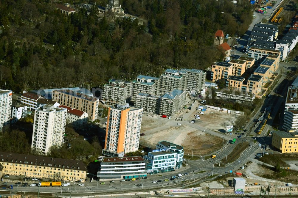 Stuttgart from above - Residential construction site with multi-family housing development- Rosensteinquartier the along the Nordbahnhofstrasse - Otto-Umfried-Strasse in the district Am Pragfriedhof in Stuttgart in the state Baden-Wurttemberg, Germany