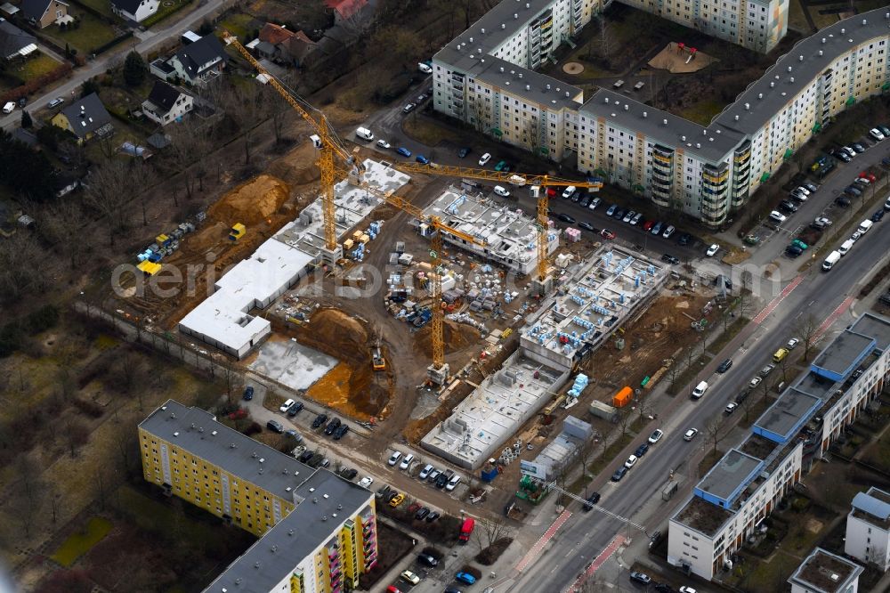 Berlin from above - Residential construction site with multi-family housing development- on the Schwarzheider Strasse - Luis-Lewin-Strasse - Forster Strasse in the district Hellersdorf in Berlin, Germany