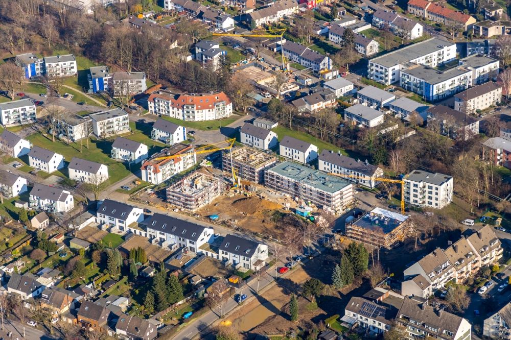 Bochum from above - Residential construction site with multi-family housing development- on the Sorpestrasse - Ederstrasse in Bochum in the state North Rhine-Westphalia, Germany