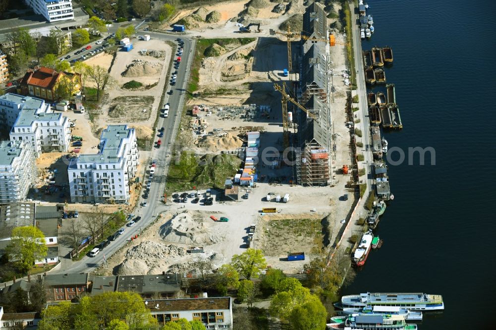 Berlin from above - Residential construction site with multi-family housing development - new building Speicherballett on Parkstrasse in the district of Hakenfelde in Berlin, Germany