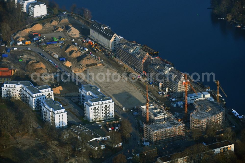Berlin from the bird's eye view: Residential construction site with multi-family housing development - new building Speicherballett on Parkstrasse in the district of Hakenfelde in Berlin, Germany