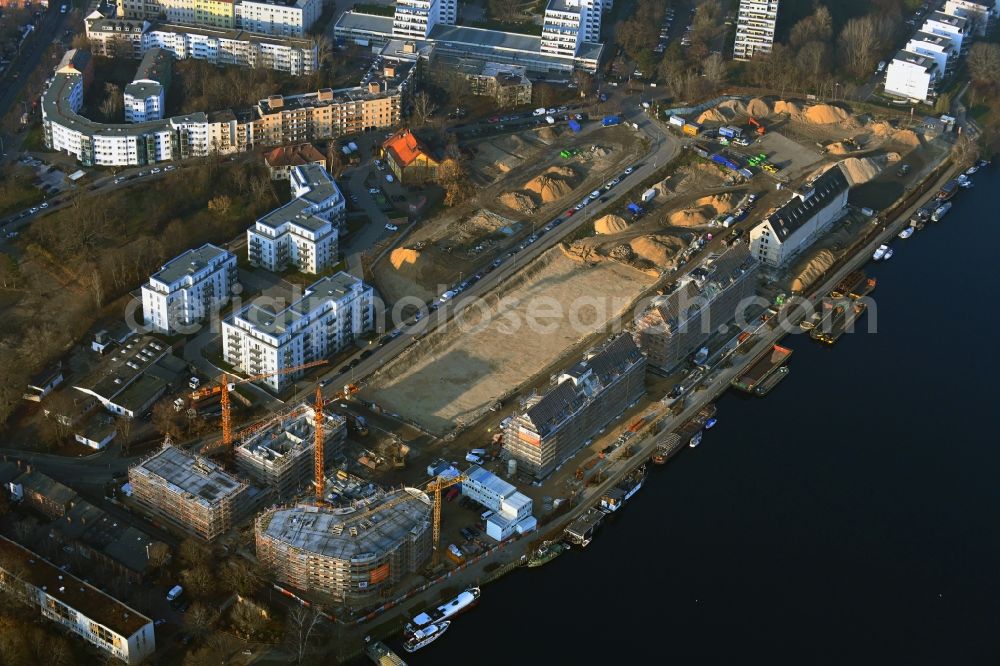 Aerial photograph Berlin - Residential construction site with multi-family housing development - new building Speicherballett on Parkstrasse in the district of Hakenfelde in Berlin, Germany