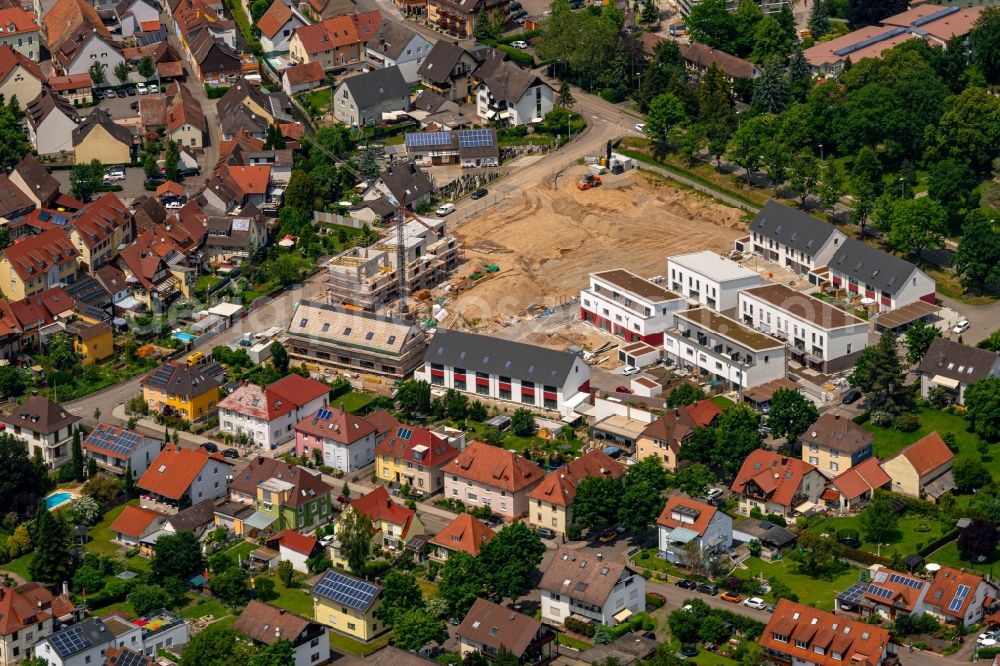 Aerial image Kenzingen - Residential construction site with multi-family housing development- on the Schnellbruckstrasse - Kaiserstrasse - Bombacher Strasse in Kenzingen in the state Baden-Wuerttemberg, Germany