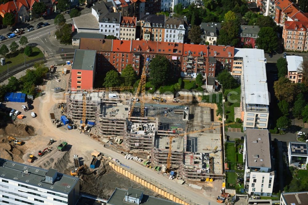 Aerial image Erfurt - Residential construction site with multi-family housing development- on the on Warsbergstrasse in the district Bruehlervorstadt in Erfurt in the state Thuringia, Germany