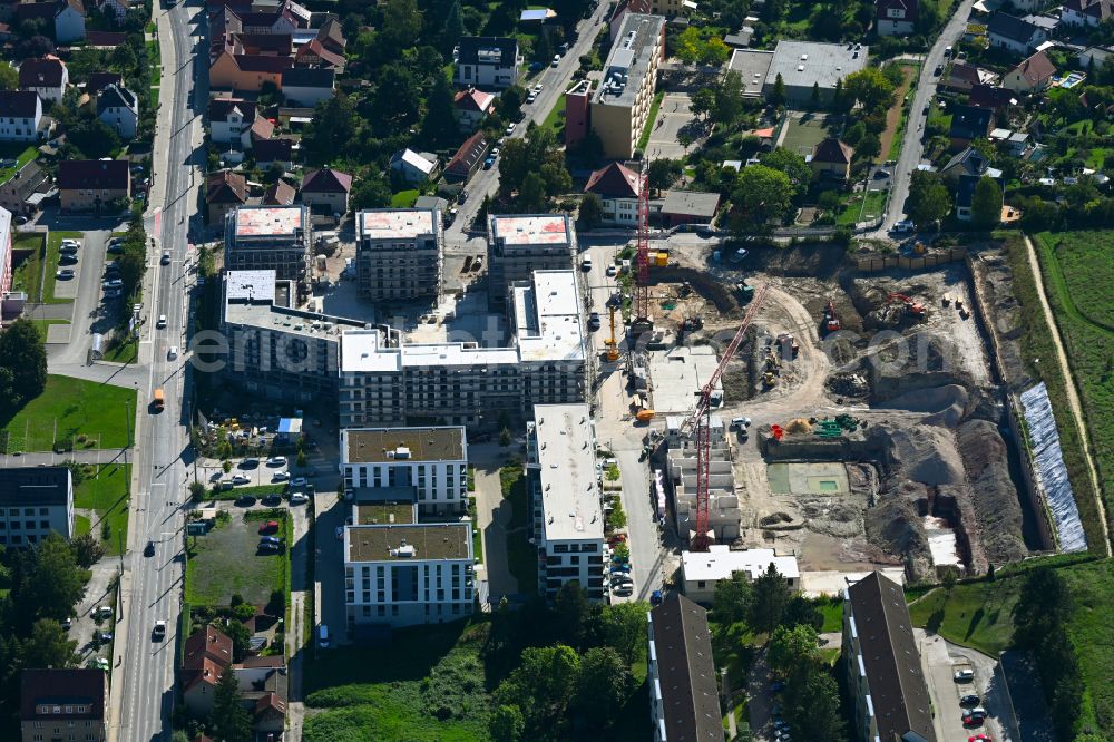 Jena from above - Residential construction site with multi-family housing development- Wohnen on Moenchsberg on street Maria-Pawlowna-Strasse in the district Zwaetzen in Jena in the state Thuringia, Germany