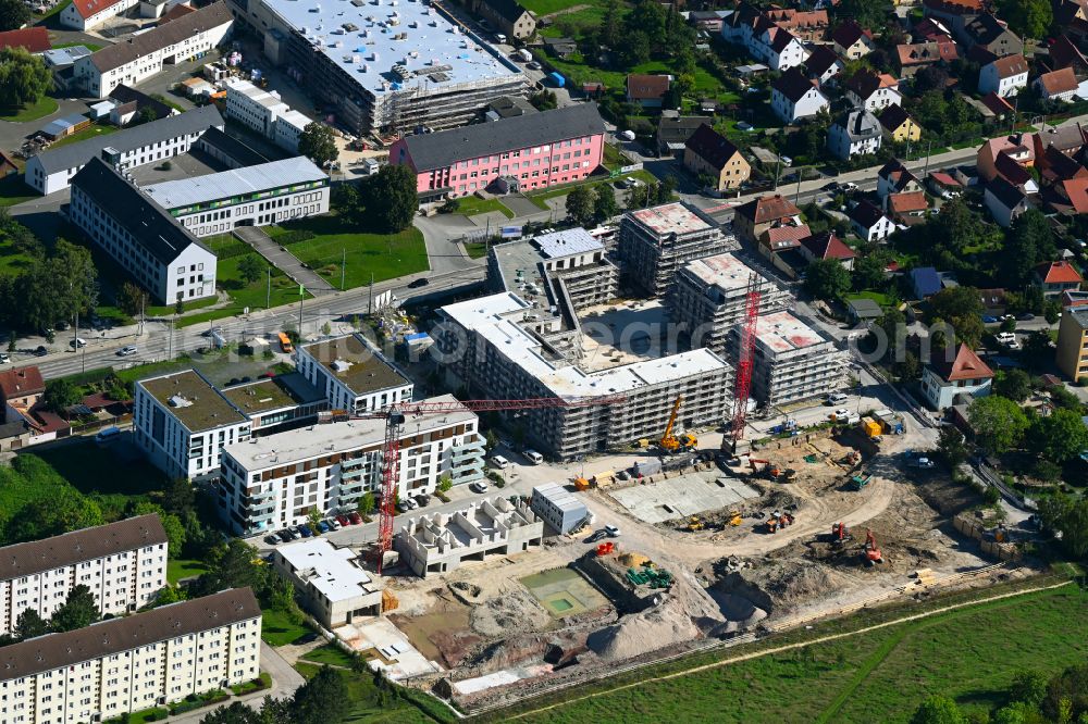 Aerial image Jena - Residential construction site with multi-family housing development- Wohnen on Moenchsberg on street Maria-Pawlowna-Strasse in the district Zwaetzen in Jena in the state Thuringia, Germany
