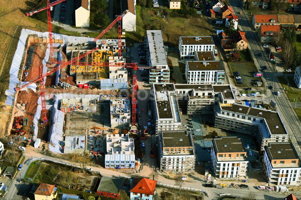 Aerial image Jena - Residential construction site with multi-family housing development- Wohnen on Moenchsberg on street Maria-Pawlowna-Strasse in the district Zwaetzen in Jena in the state Thuringia, Germany