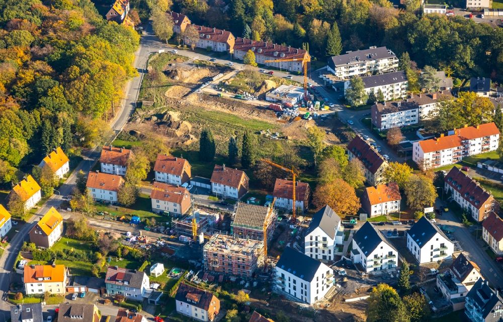 Aerial image Arnsberg - Residential construction site with multi-family housing development- on Hardenbergstrasse and Zum Mueggenberg in the district Neheim in Arnsberg in the state North Rhine-Westphalia, Germany