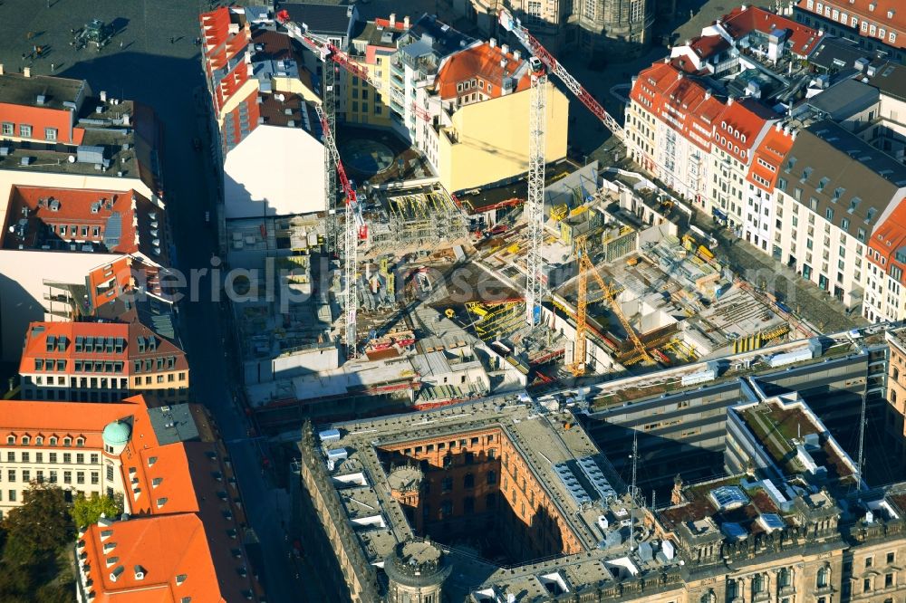 Dresden from the bird's eye view: Construction site residential area Quartier Hoym in Dresden in the state of Saxony, Germany