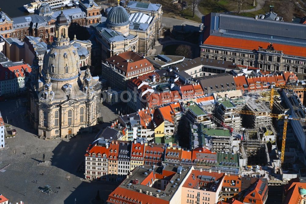 Dresden from above - Construction site residential area Quartier Hoym of apartment buildings between Rampische Strasse and Landhausstrasse in the district Innere Altstadt in Dresden in the state of Saxony, Germany