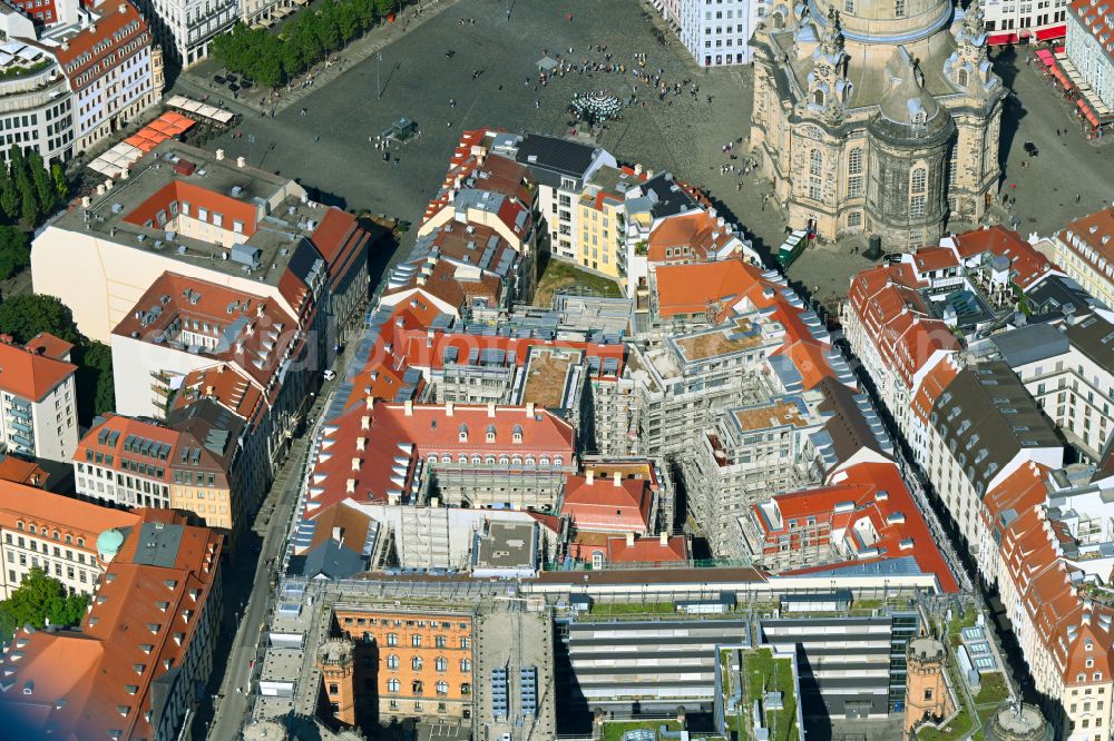 Dresden from the bird's eye view: Construction site residential area Quartier Hoym of apartment buildings between Rampische Strasse and Landhausstrasse in the district Innere Altstadt in Dresden in the state of Saxony, Germany