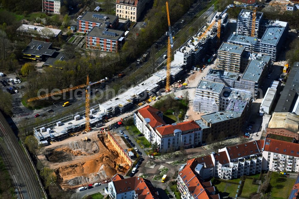 Nürnberg from above - Residential construction site with multi-family housing development- on Europaplatz in the district Sankt Jobst in Nuremberg in the state Bavaria, Germany