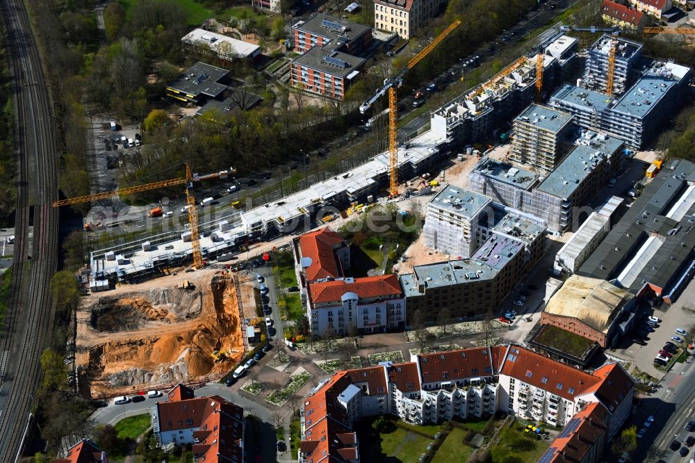 Aerial image Nürnberg - Residential construction site with multi-family housing development- on Europaplatz in the district Sankt Jobst in Nuremberg in the state Bavaria, Germany