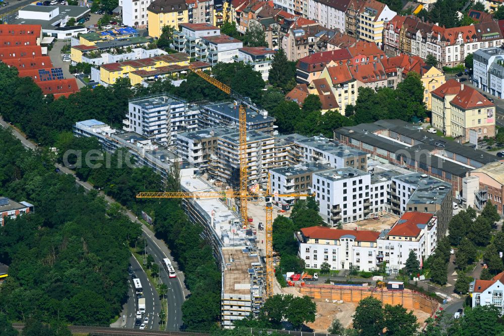 Nürnberg from above - Residential construction site with multi-family housing development- on Europaplatz in the district Sankt Jobst in Nuremberg in the state Bavaria, Germany
