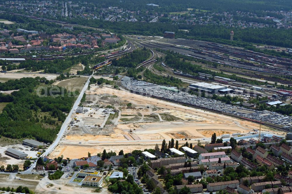 Nürnberg from above - Residential construction site with multi-family housing development Stadtquartier Lichtenreuth on Brunecker Strasse in the district Rangierbahnhof in Nuremberg in the state Bavaria, Germany