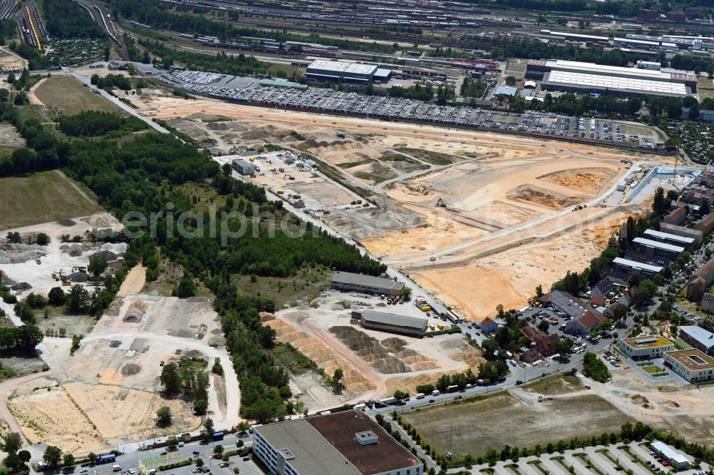 Nürnberg from the bird's eye view: Residential construction site with multi-family housing development Stadtquartier Lichtenreuth on Brunecker Strasse in the district Rangierbahnhof in Nuremberg in the state Bavaria, Germany