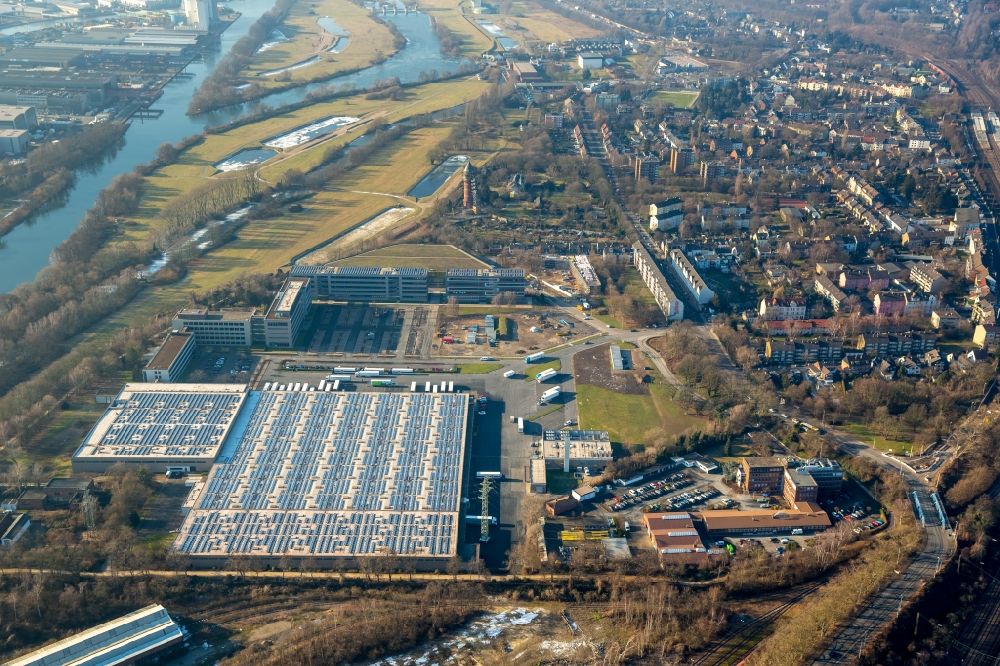 Aerial photograph Mülheim an der Ruhr - Construction site for the expansion of the Central ALDI SUeD in Muelheim an der Ruhr in North Rhine-Westphalia