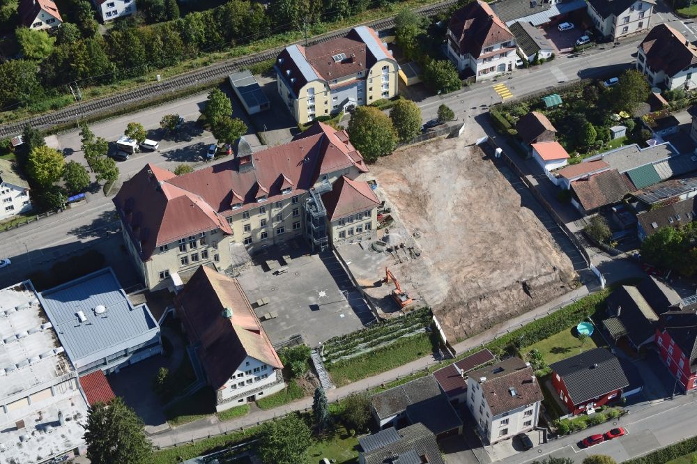 Aerial image Schopfheim - School building of the Friedrich-Ebert-Gemeinschaftsschule FES with construction works for the school campus area in Schopfheim in the state Baden-Wurttemberg, Germany