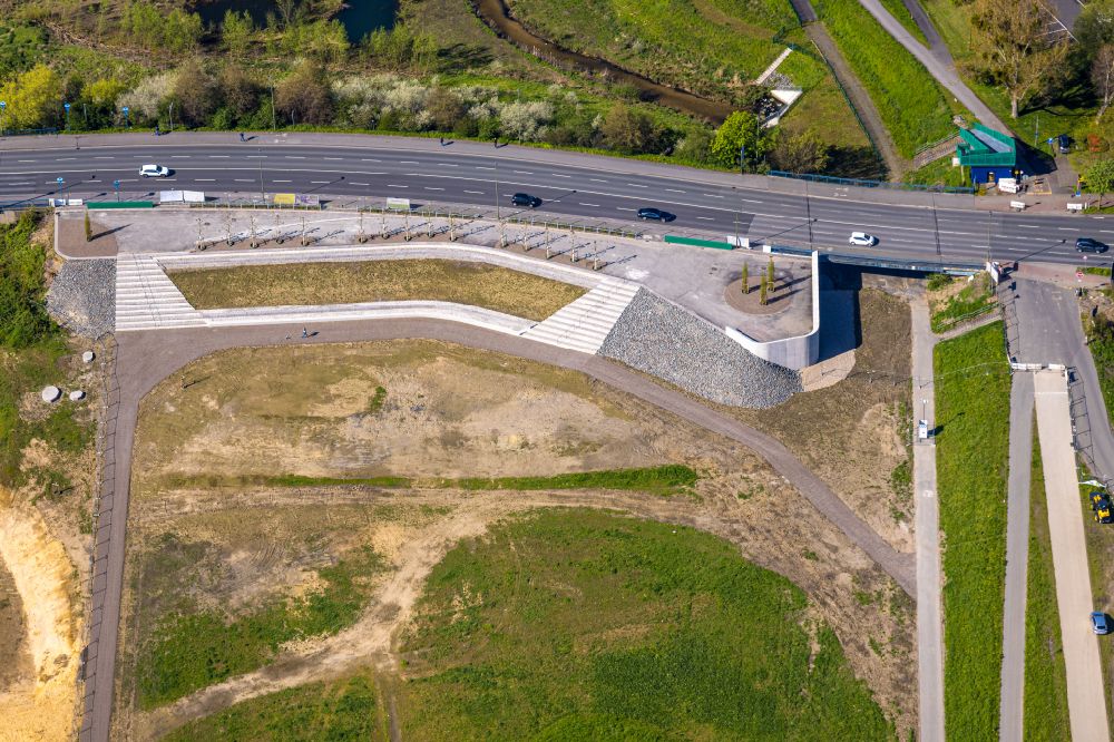 Aerial image Hamm - Construction site for the new construction of the dike protective strip Erlebensraum in the district Heessen in Hamm at Ruhrgebiet in the state North Rhine-Westphalia, Germany