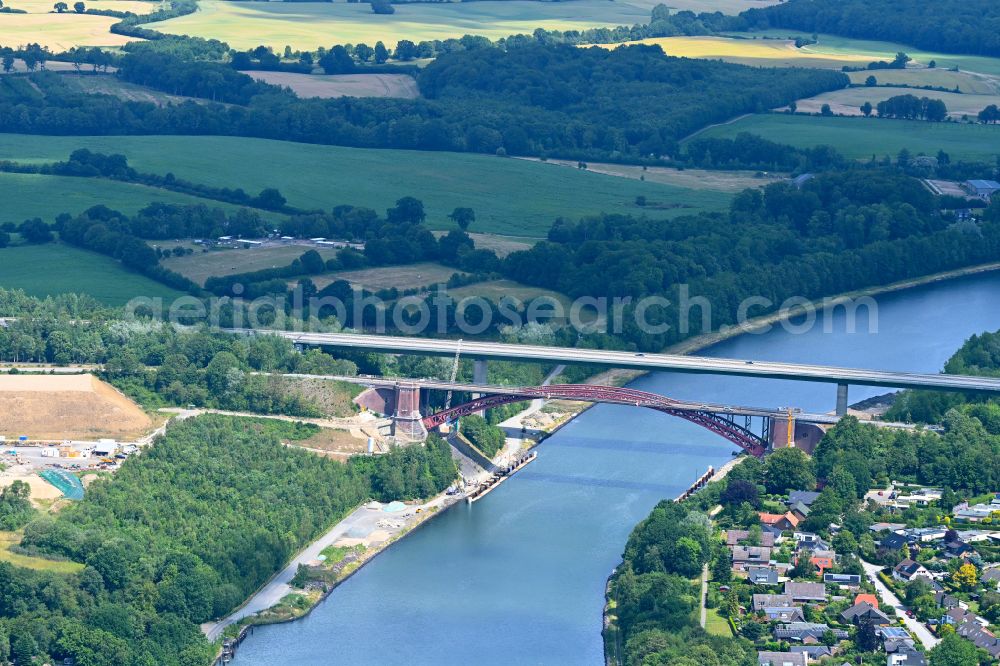 Aerial image Kiel - Construction site for the replacement of the Levensauer Hochbruecke bridge over the Kiel Canal in the district of Ravensberg in Kiel in the state Schleswig-Holstein, Germany