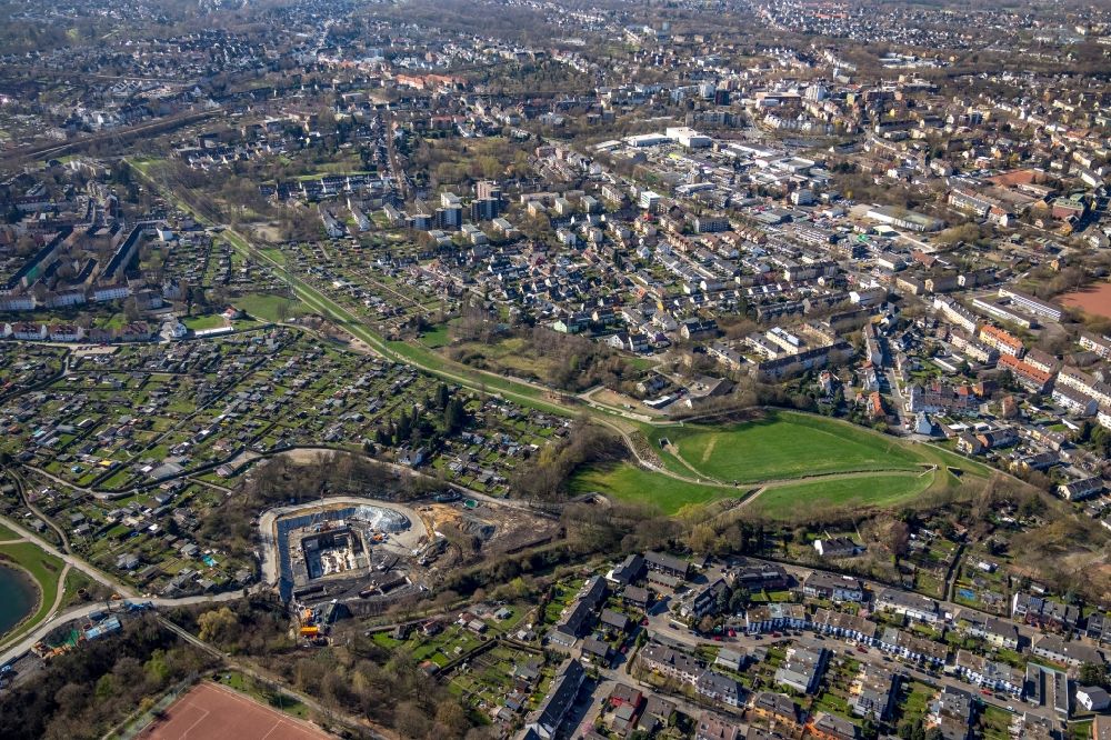 Aerial photograph Essen - Construction site for the new building Sewage canal system on Grieperstrasse in the district Bochold in Essen in the state North Rhine-Westphalia, Germany
