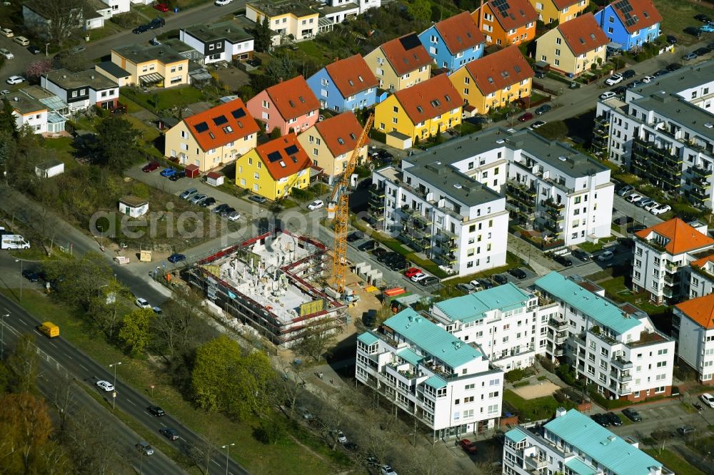 Berlin from above - Construction site for the construction of a senior and age-appropriate residential complex on the Gaertnereiring in the district of Staaken in Berlin, Germany