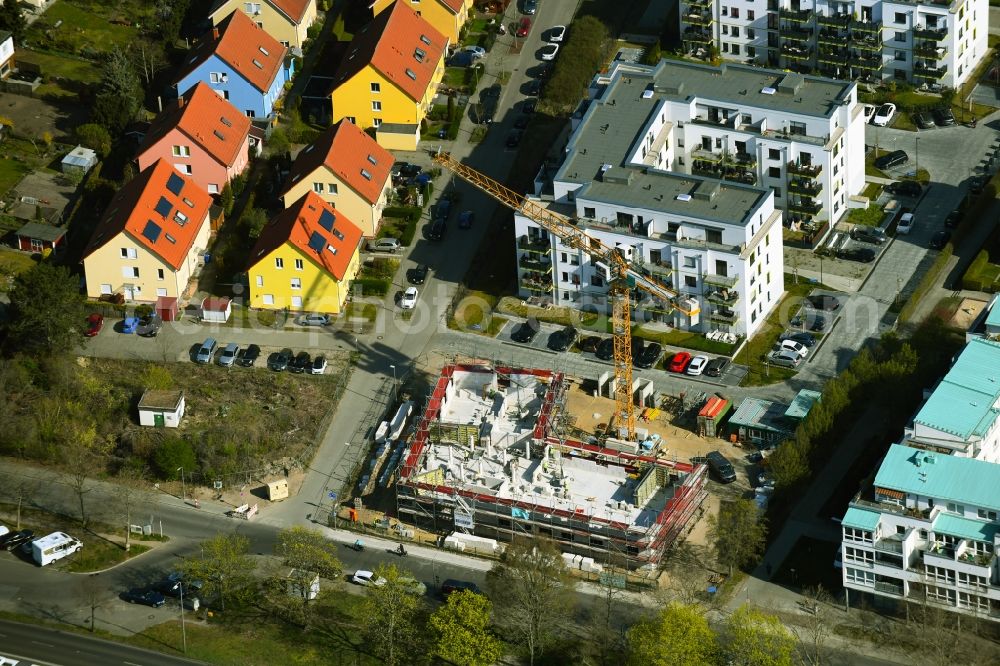 Berlin from the bird's eye view: Construction site for the construction of a senior and age-appropriate residential complex on the Gaertnereiring in the district of Staaken in Berlin, Germany