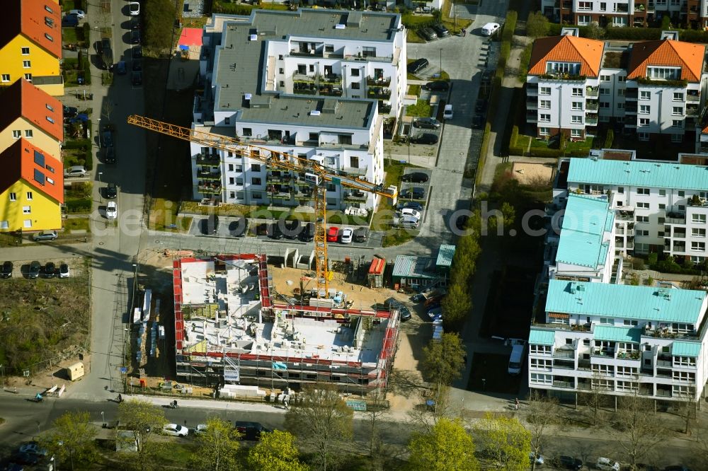Aerial image Berlin - Construction site for the construction of a senior and age-appropriate residential complex on the Gaertnereiring in the district of Staaken in Berlin, Germany